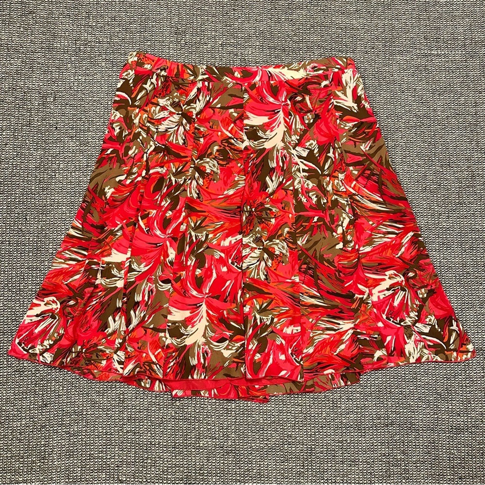 CJ Banks Red and Brown Floral A-Line Skirt
